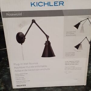 NIB KICHLER Rosewood 2 Way Plug-in Or Hardwire Wall Sconce. Black